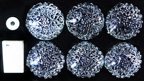 SILVER ORNAMATE BAUBLES  BATTERY OPERATED LED COOL WHITE 6/PK. 55216
